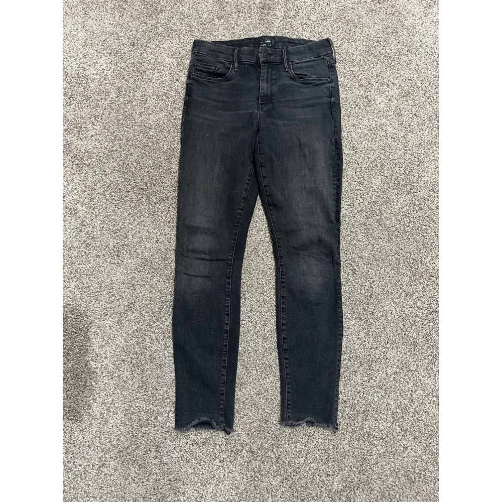 Mother The Looker Ankle Fray Jeans Night Hawk Black Skinny Raw Hem 27 1431-496